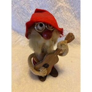 1960’s Kurt Adler Wooden Gnome Guitar Bobblehead Figure